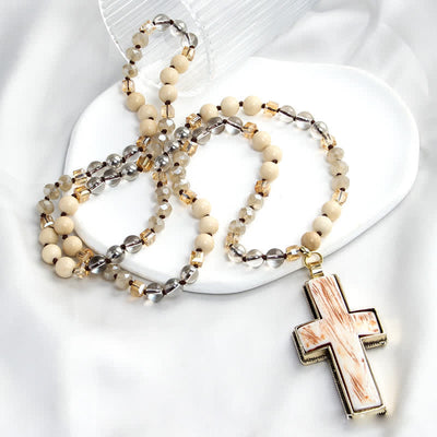 Olivenorma Natural Stone Beads Resin Cross Pendant Necklace