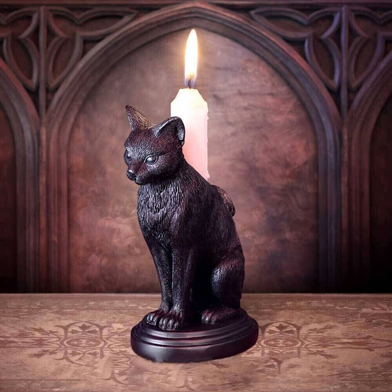 Olivenorma Gothic Cat Wolf Figurine Candle Stick Holder