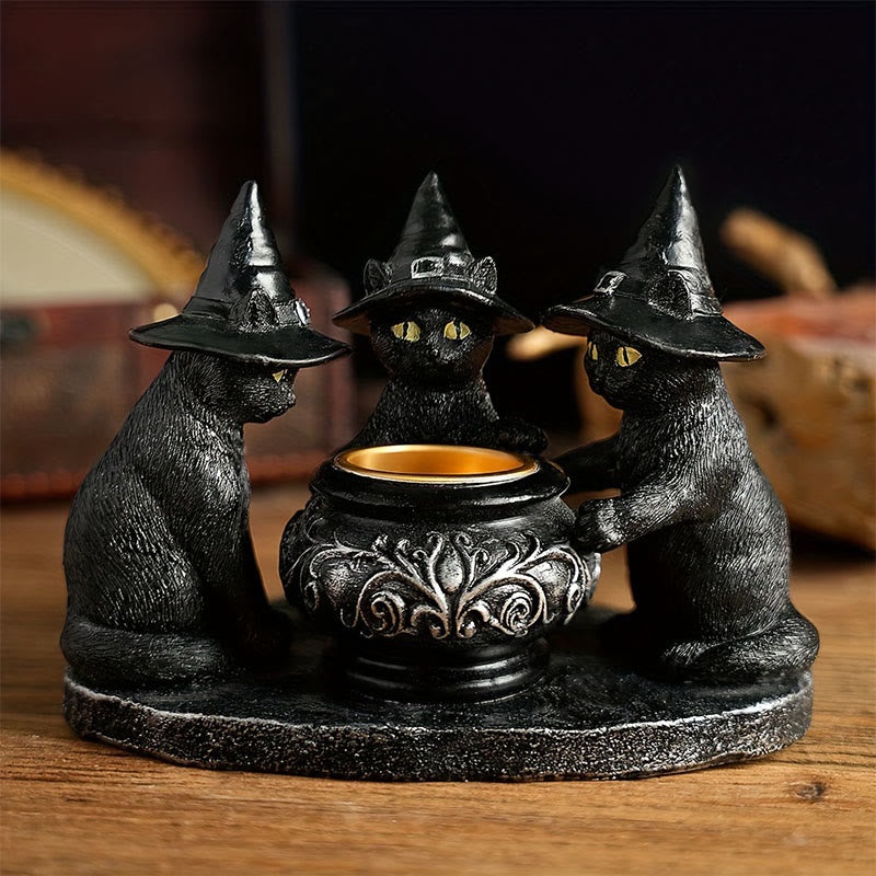 Olivenorma Halloween Three Witch Cats Tealight Candle Holder