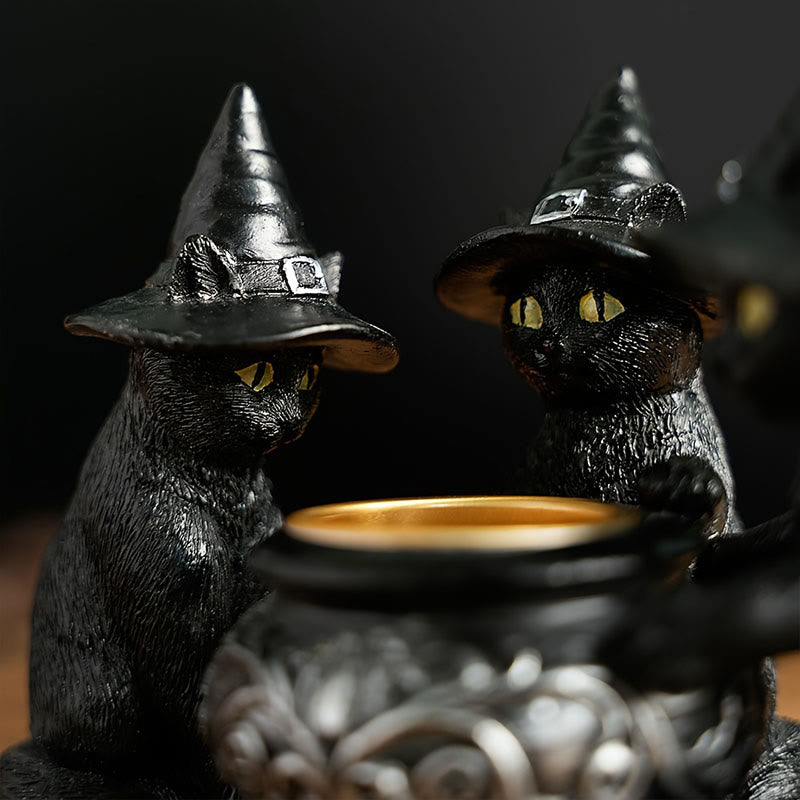 Olivenorma Halloween Three Witch Cats Tealight Candle Holder