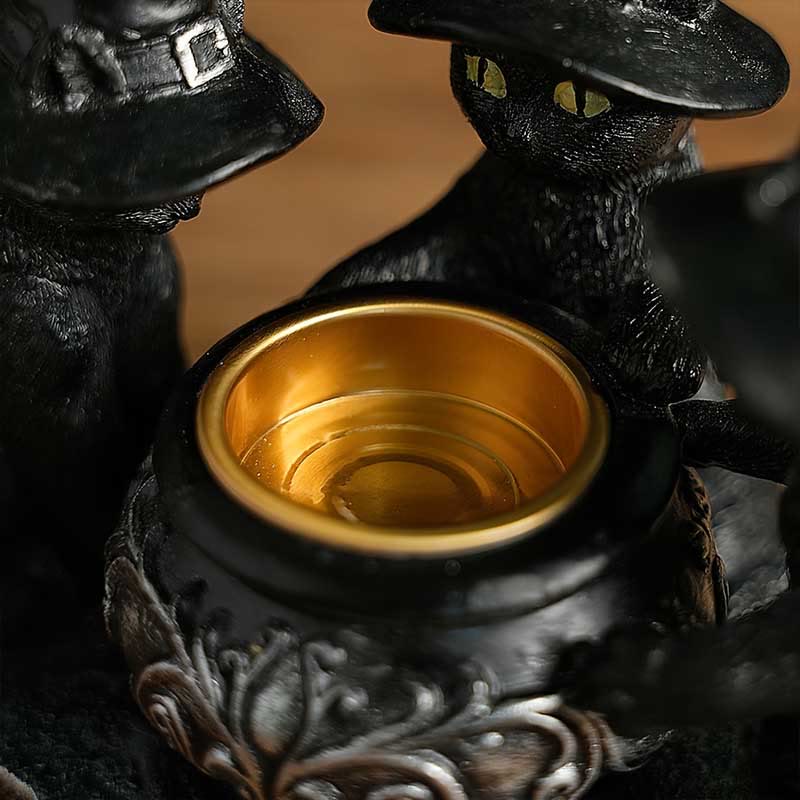 Olivenorma Halloween Three Witch Cats Tealight Candle Holder