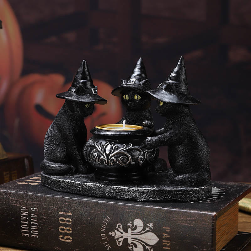 Olivenorma Halloween Three Witch Cats Tealight Candle Holder