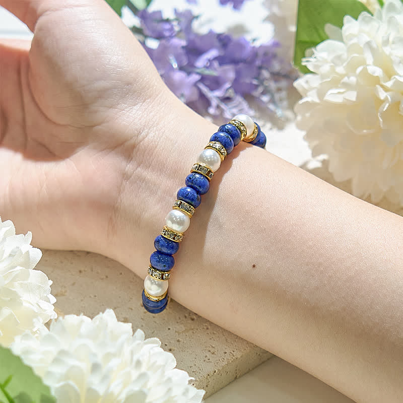 Olivenorma Natural Freshwater Pearl Lapis Lazuli Women Bracelet