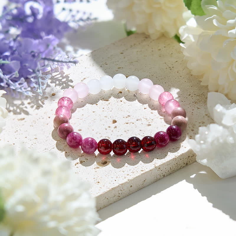 Olivenorma 8mm Natural Pink Crystal Bead Women Bracelet