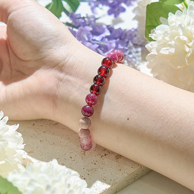 Olivenorma 8mm Natural Pink Crystal Bead Women Bracelet