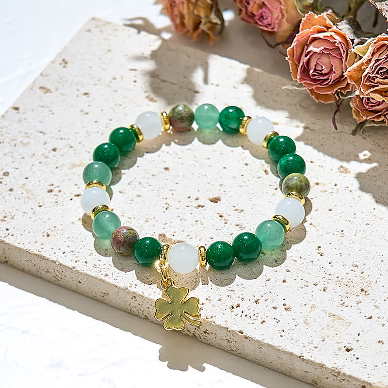 Olivenorma Clear Crystal Green Aventurine Unakite Beads Bracelet