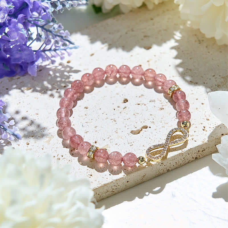 Olivenorma Natural Strawberry Quartz Beads Infinity Symbol Bracelet