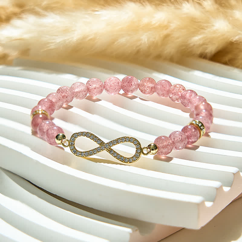 Olivenorma Natural Strawberry Quartz Beads Infinity Symbol Bracelet