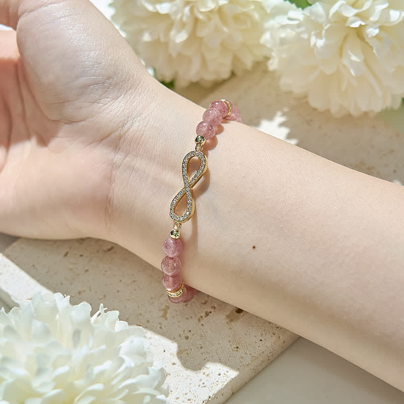 Olivenorma Natural Strawberry Quartz Beads Infinity Symbol Bracelet