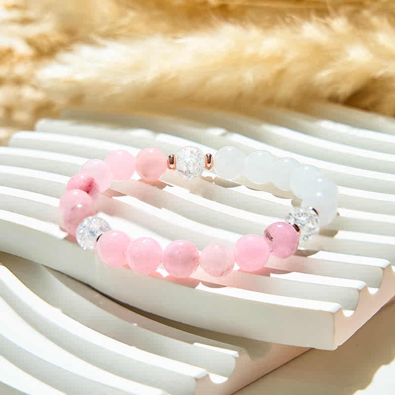 Olivenorma Clear Crystal Pink Opal Beads Bracelet