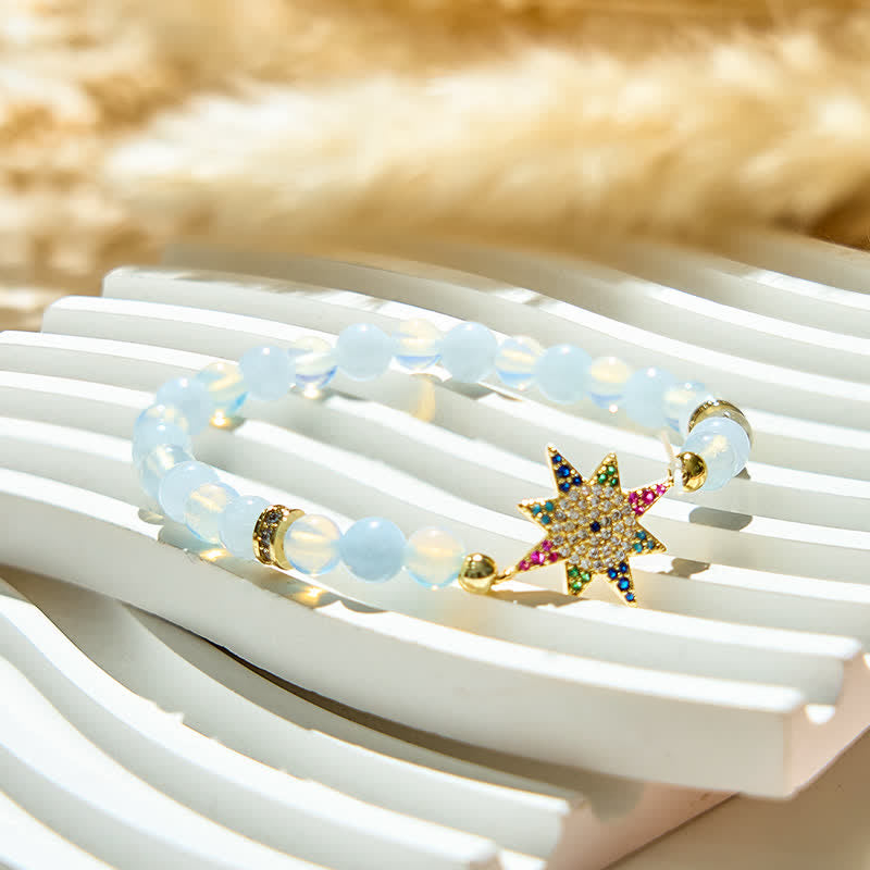 Olivenorma Opalite Beads Colorful Zircon Eight Pointed Star Bracelet