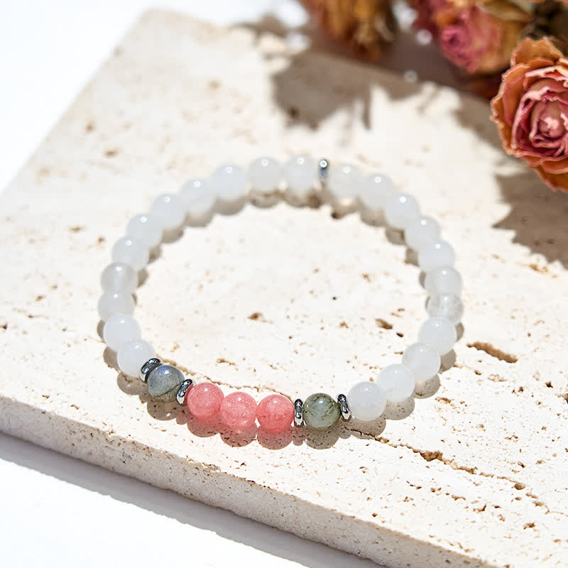 Olivenorma Clear Crystal Strawberry Quartz Labradorite Beads Bracelet