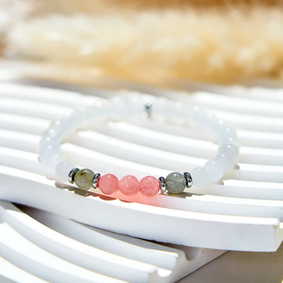 Olivenorma Clear Crystal Strawberry Quartz Labradorite Beads Bracelet