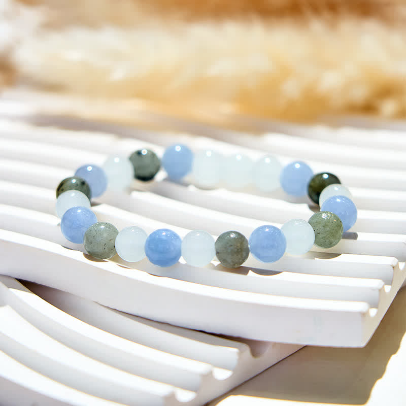 Olivenorma Natural Clear Crystal Aquamarine Labradorite Beads Bracelet