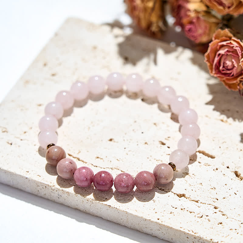 Olivenorma Natural Rose Quartz Rhodonite Beads Bracelet