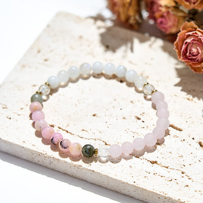 Olivenorma Natural Clear Crystal Pink Opal Labradorite Beads Bracelet