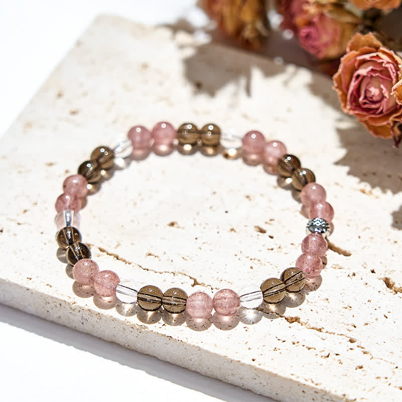 Olivenorma Natural Tiger Eye Strawberry Quartz Beads Bracelet