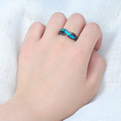Olivenorma Black Gold Wavy Blue Opal with Zircon Ring