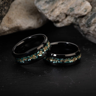 Olivenorma Men Green Coral Fragments Gold Foil Ring