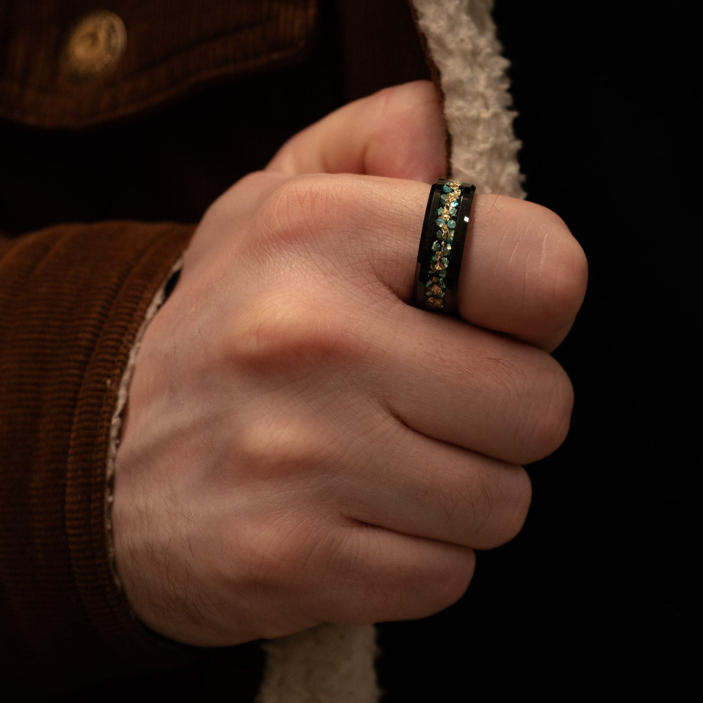 Olivenorma Men Green Coral Fragments Gold Foil Ring