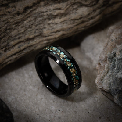 Olivenorma Men Green Coral Fragments Gold Foil Ring