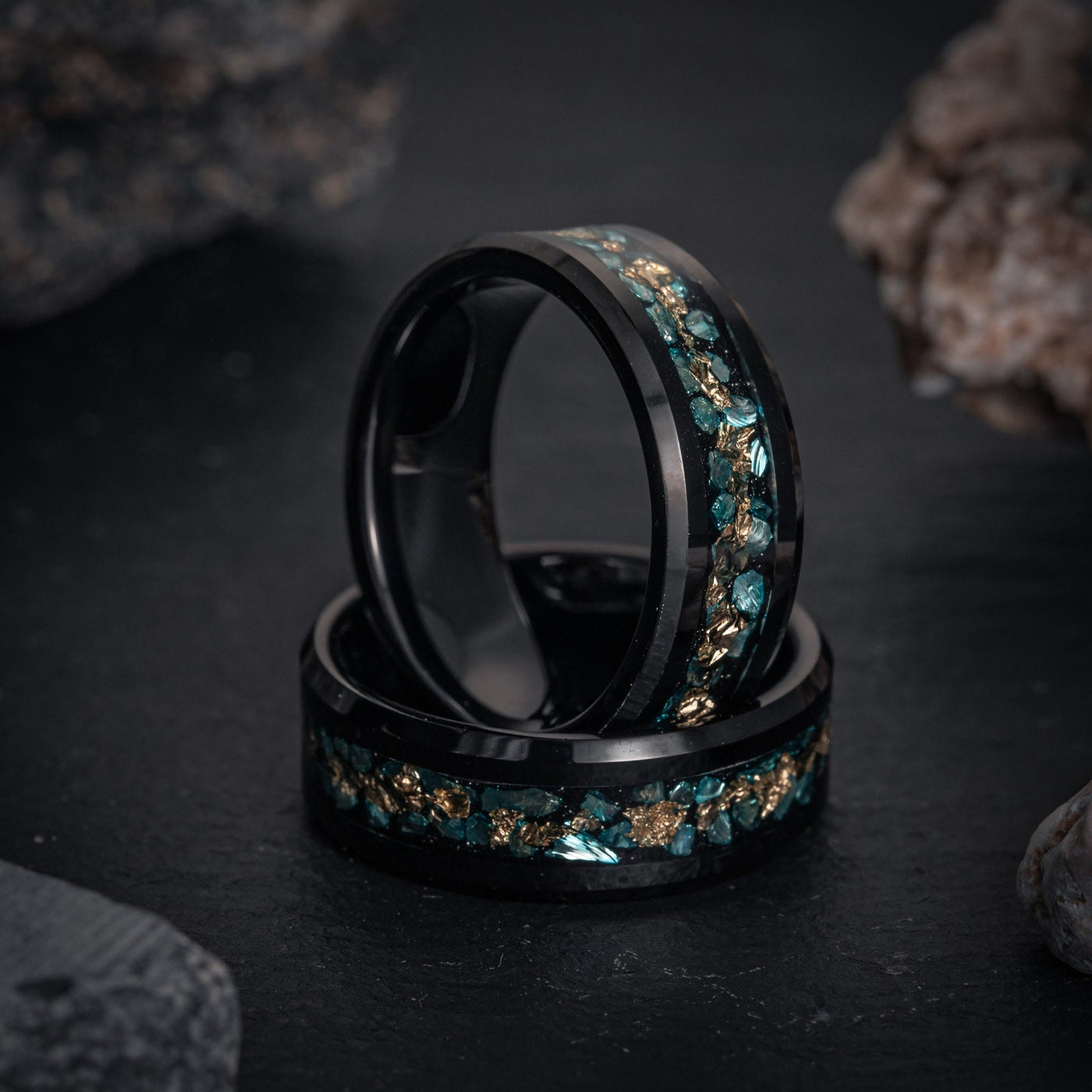 Olivenorma Men Green Coral Fragments Gold Foil Ring