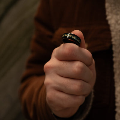 Olivenorma Men Green Coral Fragments Gold Foil Ring