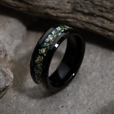 Olivenorma Men Green Coral Fragments Gold Foil Ring