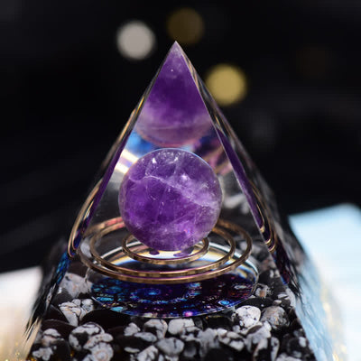 Olivenorma Amethyst & Snowflake Obsidian Ball Orgone Pyramid