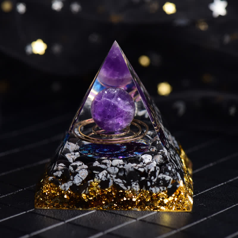 Olivenorma Amethyst & Snowflake Obsidian Ball Orgone Pyramid