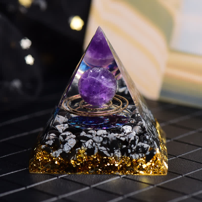 Olivenorma Amethyst & Snowflake Obsidian Ball Orgone Pyramid