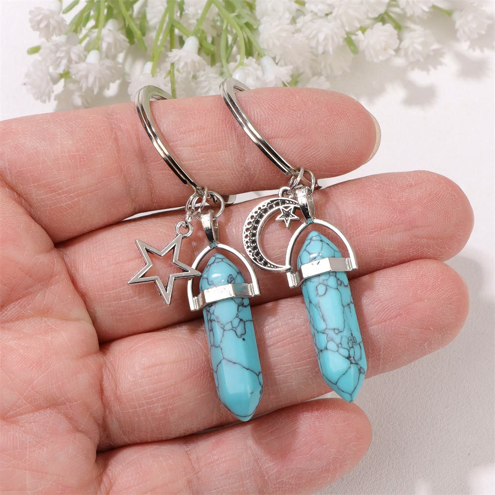 Olivenorma Hexagonal Natural Turquoise Stone Couple Keychain