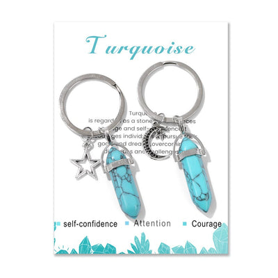 Olivenorma Hexagonal Natural Turquoise Stone Couple Keychain