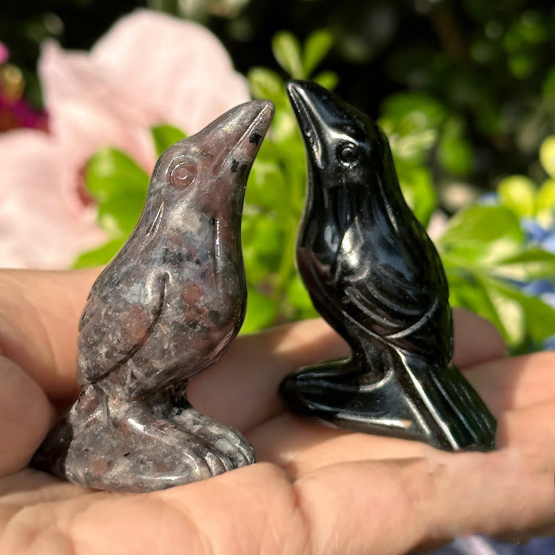 Olivenorma Natural Obsidian Yooperlite Raven Figurine Gemstone Decoration