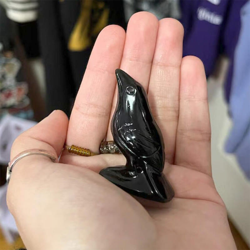 Olivenorma Natural Obsidian Yooperlite Raven Figurine Gemstone Decoration