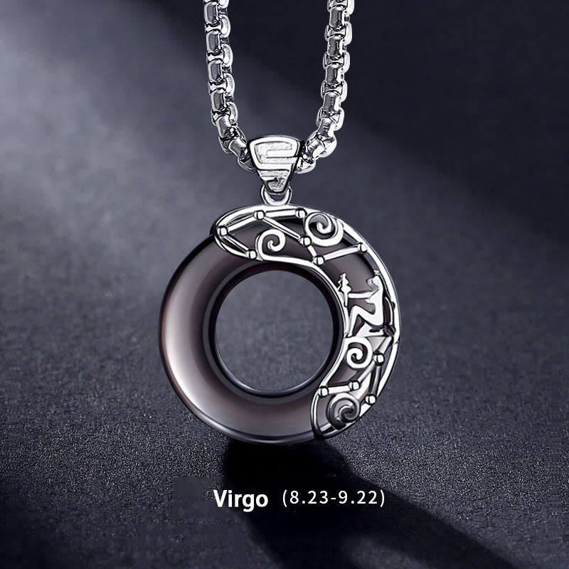 Olivenorma Natural Obsidian Zodiac Necklace Pendent