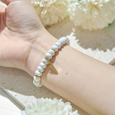 Olivenorma White Turquoise Roller Beads Triangular Pendant Bracelet