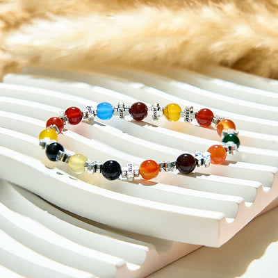 Olivenorma 6mm Natural Color Agate Silver Metal Cross Beads Bracelet