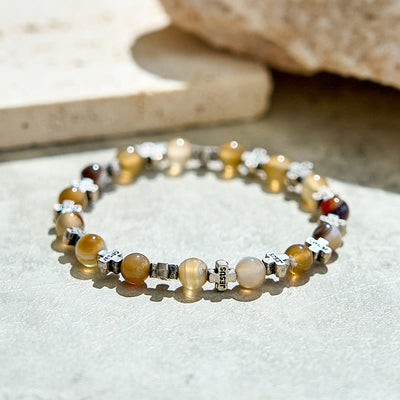 Olivenorma 6mm Natural Agate Metal Cross Beads Bracelet - image 3