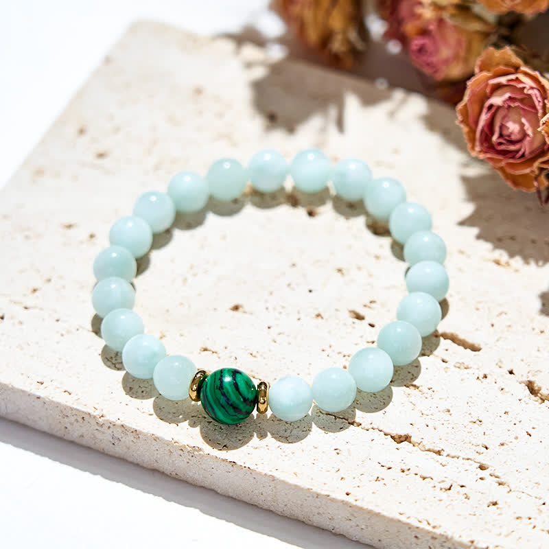 Olivenorma Natural Amazonite Malachite Beads Bracelet