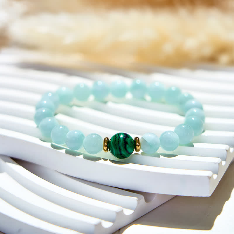 Olivenorma Natural Amazonite Malachite Beads Bracelet