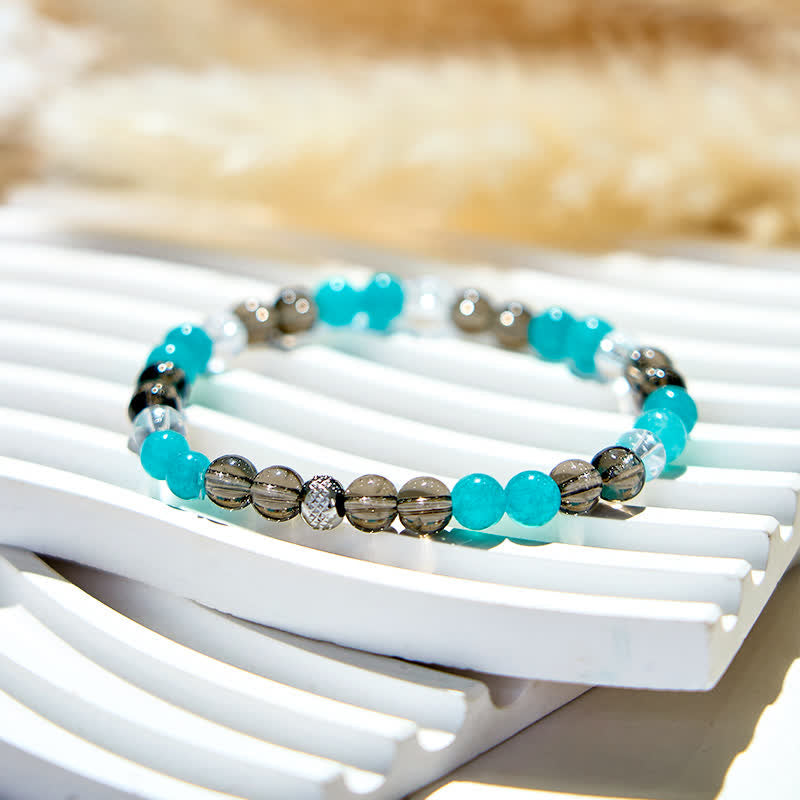 Olivenorma Clear Crystal Smoky Quartz Blue Apatite Beads Bracelet