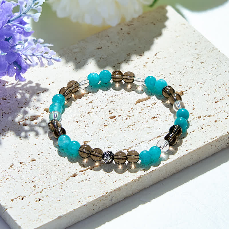 Olivenorma Clear Crystal Smoky Quartz Blue Apatite Beads Bracelet