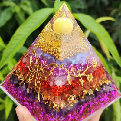 Olivenorma 10/15cm Natural Gravel Metal Butterfly Orgone Pyramid