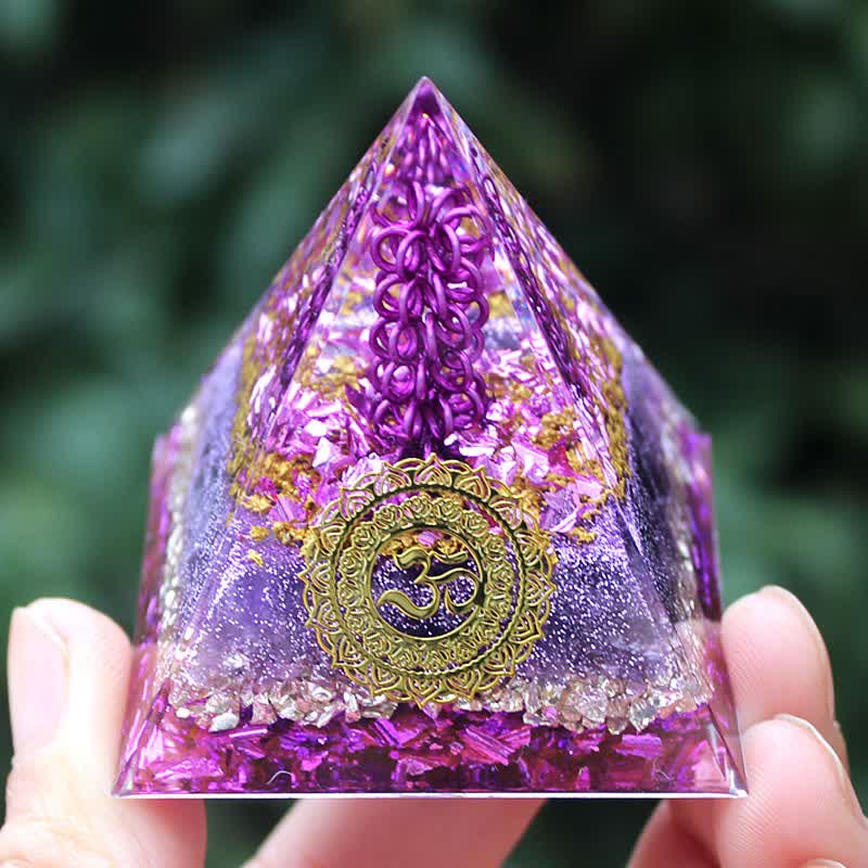 Olivenorma Amethyst Stone Metal Wire Om Symbol Orgone Pyramid