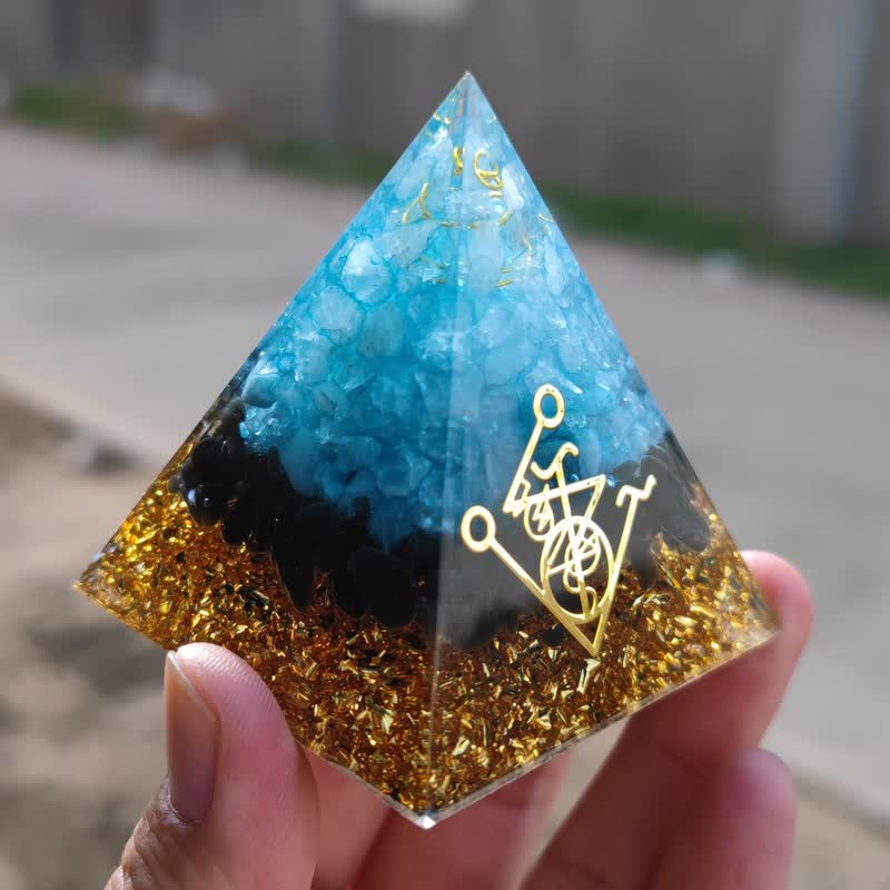 Olivenorma Natural Aquamarine Obsidian Orgone Pyramid