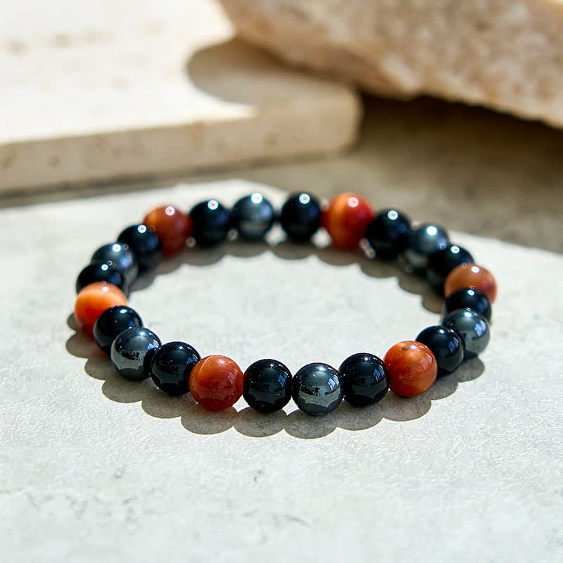 Olivenorma Red Tiger Eye Obsidian Hematite Beaded Bracelet