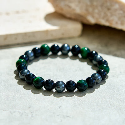 Olivenorma Green Tiger Eye Obsidian Hematite Beaded Bracelet