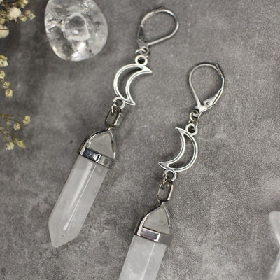 Olivenorma Witch Hexagonal Prism Natural Crystal Dangle Earrings