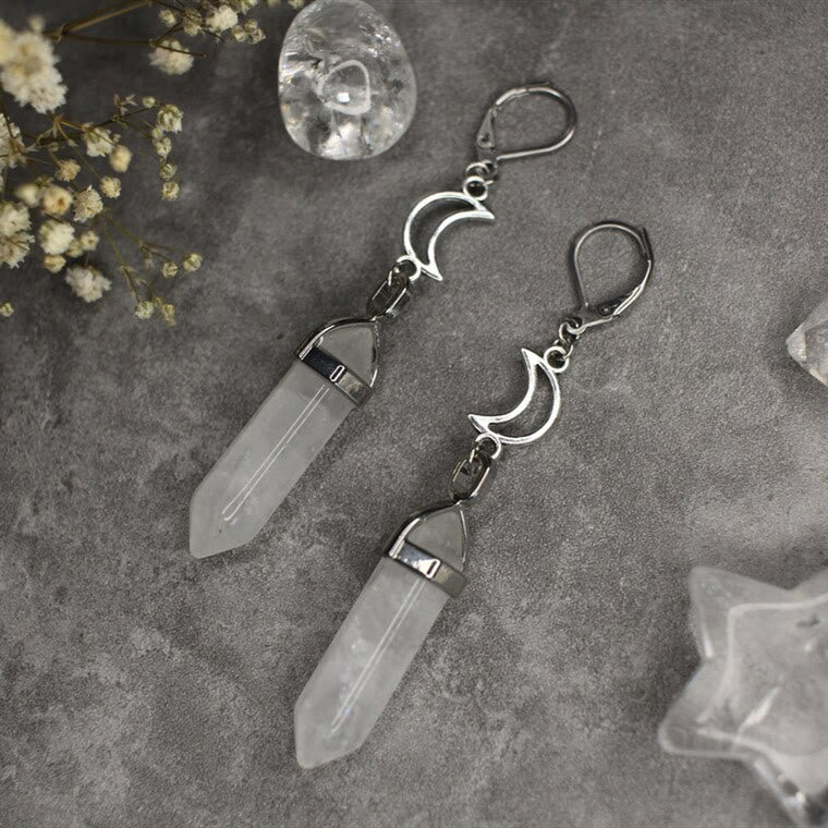 Olivenorma Witch Hexagonal Prism Natural Crystal Dangle Earrings